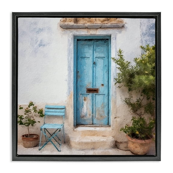 Stupell Industries Blue Town Doorway Town & City Painting Black Floater Framed Canvas Art Print Wall Art, 18 x 18