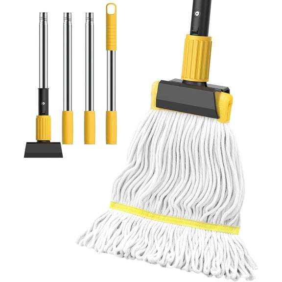 Heavy Duty String Wet Mop for Floor Cleaning, Commercial Industrial Cotton Mops with Stainless Steel Long Handle for Home, Kitchen, Bathroom, Garage