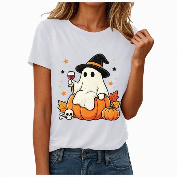 Leey-World Halloween Tshirts Women Halloween Shirt Women Halloween Graphic Tshirt Fall Short Sleeve Tee Tops