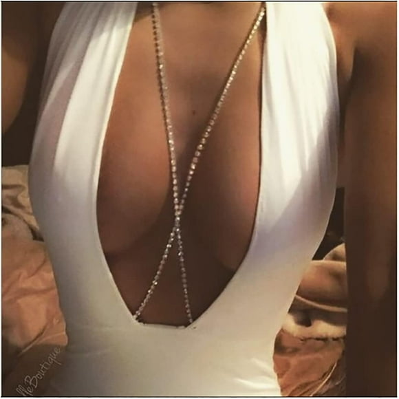 Sparkly Rhinestone Body Chains Silver Crystal Chest Chain Harness Rave Nightclub Bikini Bra Chain Body Jewellery