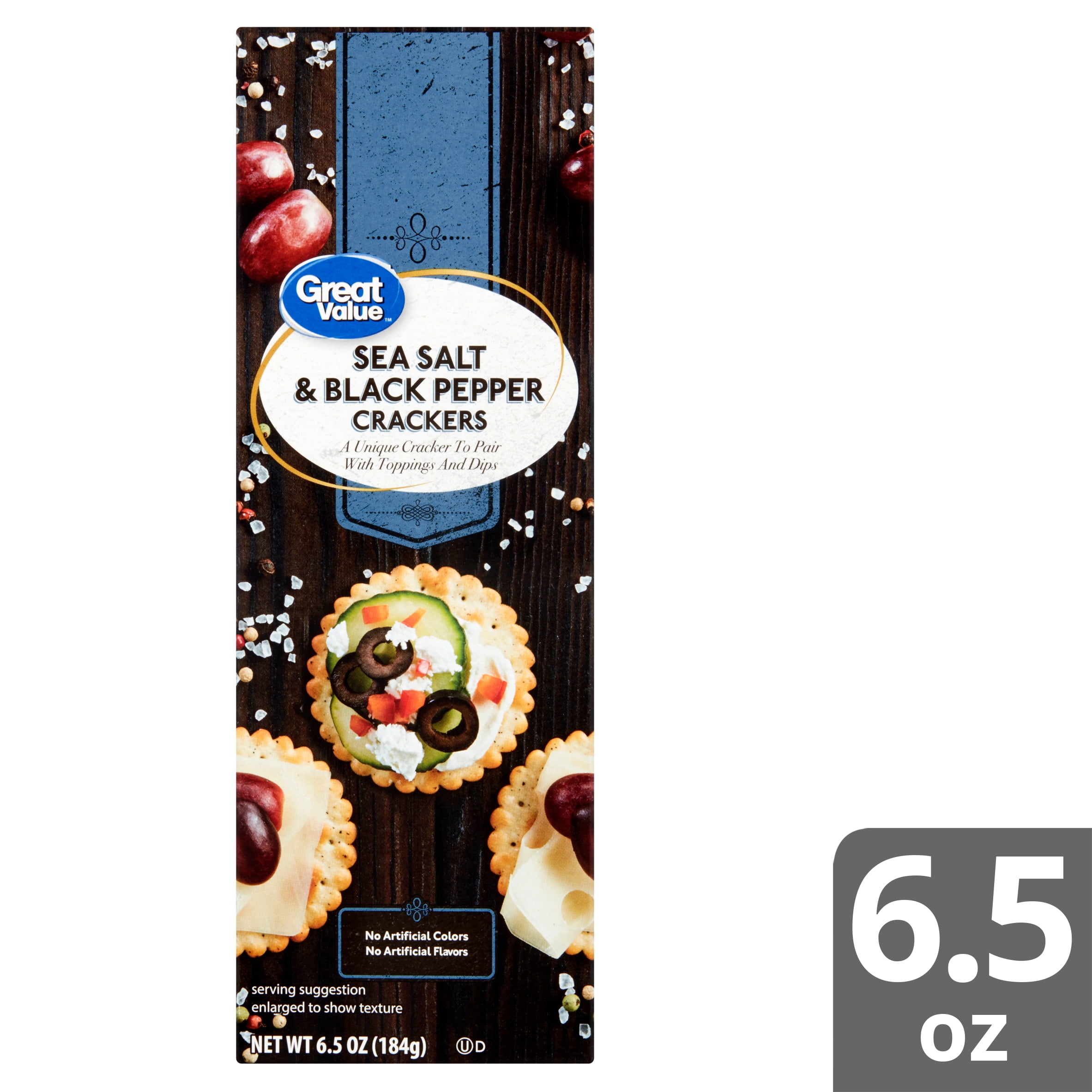 Great Value Sea Salt & Black Pepper Crackers, 6.5 Oz.