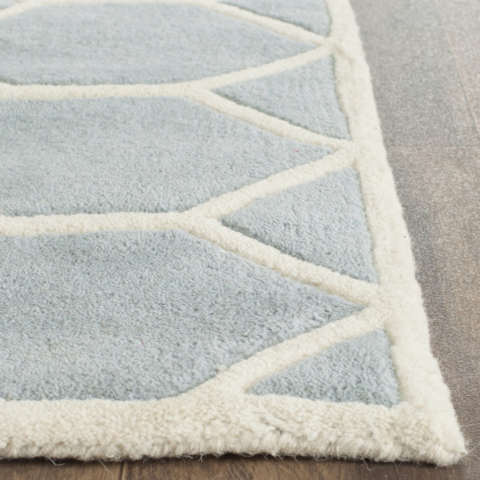 SAFAVIEH Chatham Elwin Geometric Wool Runner Rug, Blue/Ivory, 2'3" x 7'