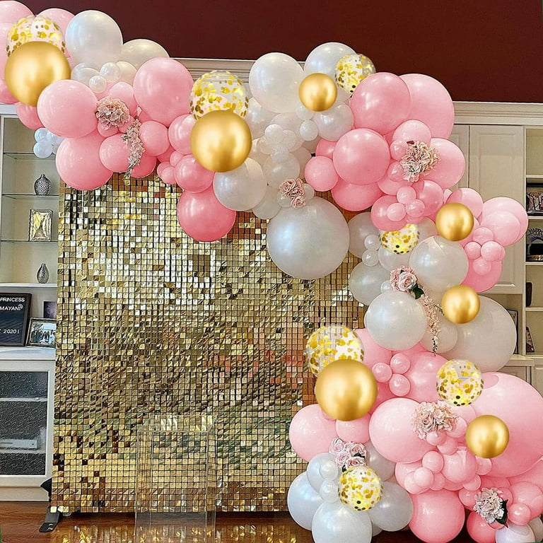 Pink Balloon Arch Kit, Balloon Garland Kit with Pastel Pink Balloons White  and Metallic Gold Balloons for Girls' First 1st Birthday Baby Shower