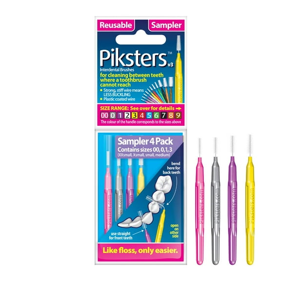 Interdental Brushes Piksters Sampler 4pk- Sizes 00, 0, 1 and 3 Find The Right Size for You