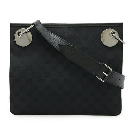 Pre-Owned GUCCI GG canvas shoulder bag in black leather (120841) (Good)