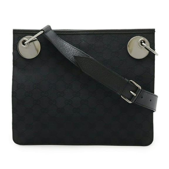 Pre-Owned GUCCI GG canvas shoulder bag in black leather (120841) (Good)