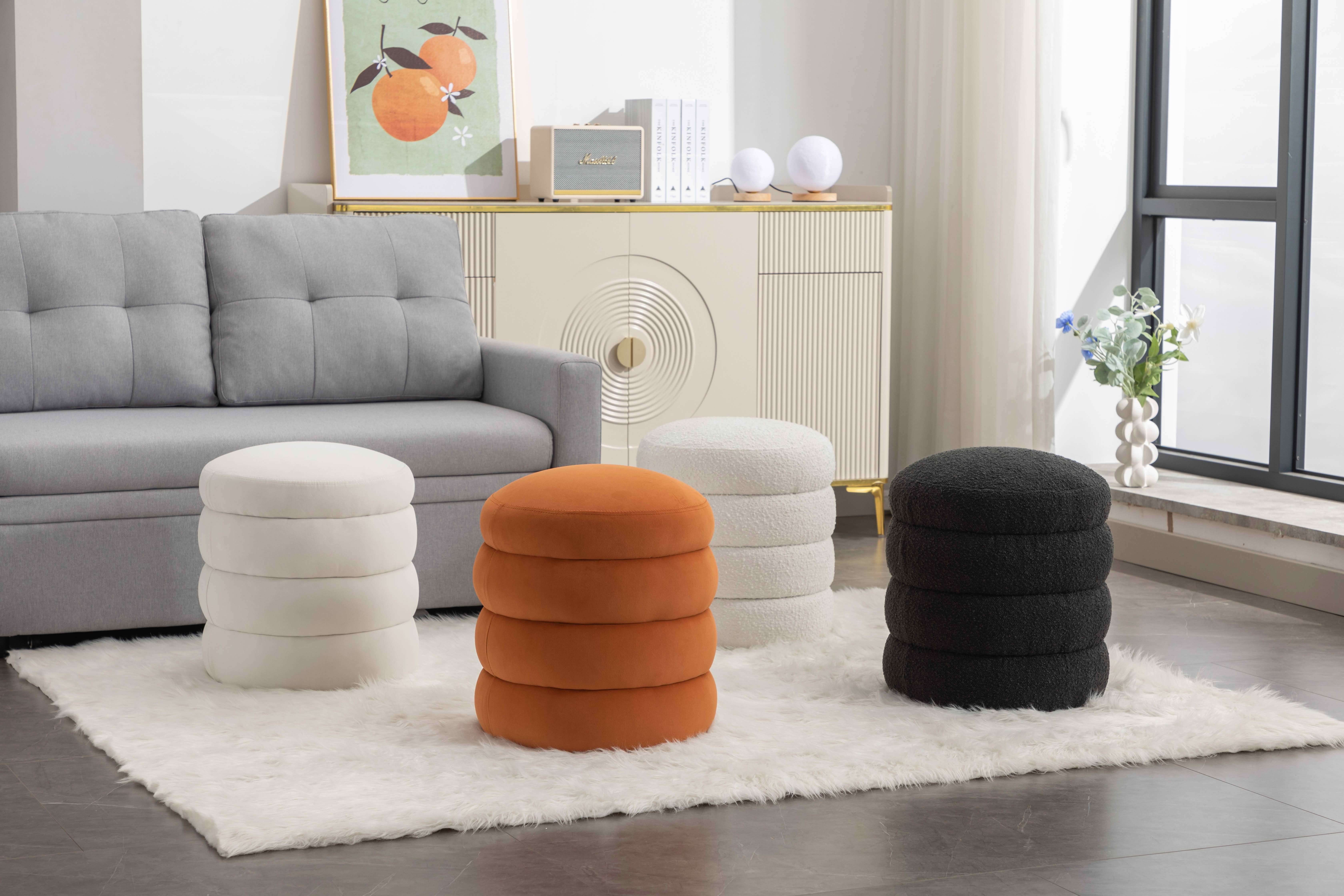 MAYEERTY Soft Boucle Round Ottoman Footrest Stool, Black