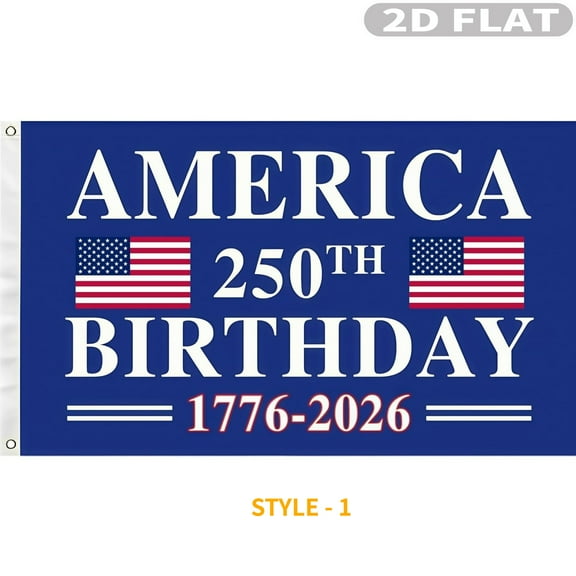 1pc 2D FLAT American 250th Birthday Party Banner, 250 Years USA 1776 2026 Flag, Polyester Patriotic Flag Banner, Vibrant Colors