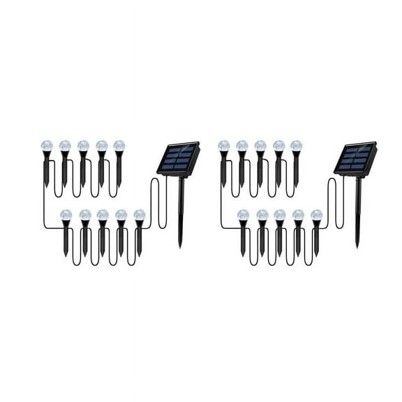 2X 10 in 1 Solar Spot Light Outdoor LED Garden Lawn Landscape Path Wall Lamp,2 x Solar Panel 20 x Lights,Black