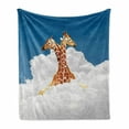 thumbnail image 1 of Animal Soft Flannel Fleece Throw Blanket, Romantic Couple Giraffes on Clouds Happy Lovers Valentines Art Style Display, Cozy Plush for Indoor and Outdoor Use, 60" x 80", White Blue, by Ambesonne, 1 of 6