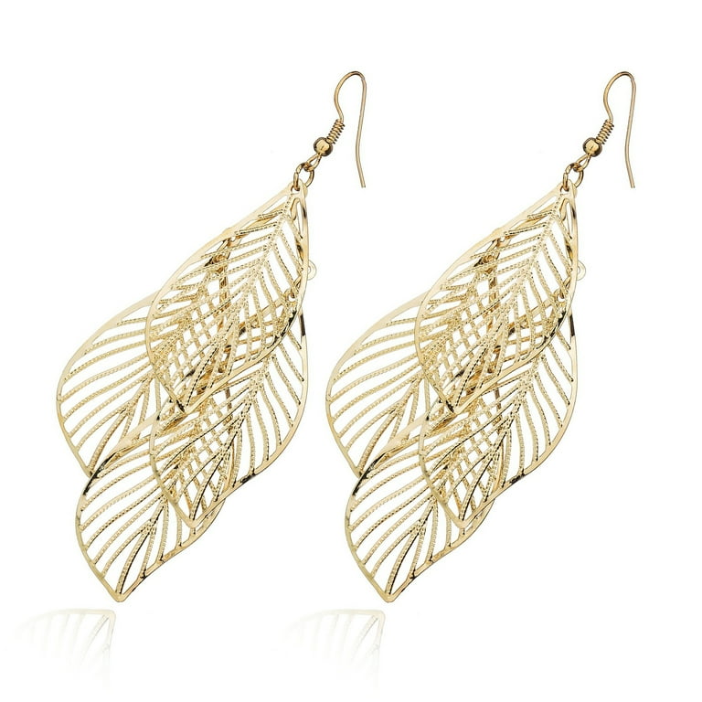 Zngou Set Di 7 Orecchini Bohemien Vintage - Pendenti Lunghi In Metallo Con Strass E Foglie, A Goccia, Per Donne E Ragazze