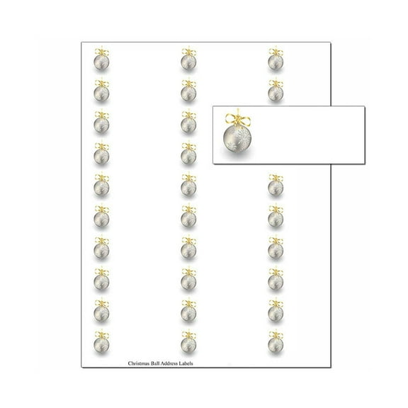 Christmas Ornament 30-Up Address Labels - 5 Sheets/150 Labels Total - 1" x 2.625" (blank labels) (iso/oalx001)
