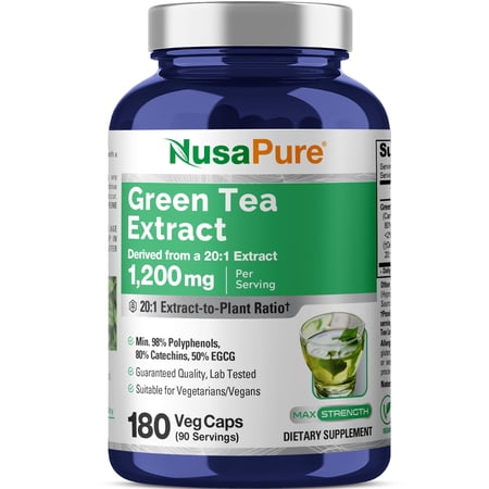 Green Tea Non GMO, Vegan 1200 mg 180 Caps for Adults - 90 Servings