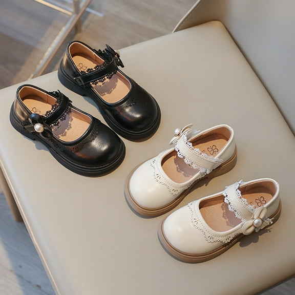 DMDUOU Toddler Girls Mary Jane Dress Shoes School Uniform Loafers PU Leather Flats Non-Slip Sole Casual Shoes Beige 26