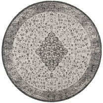 SAFAVIEH Courtyard Kebo Traditional Indoor/Outdoor Area Rug, 6'7" x 6'7" Round, Black/Grey