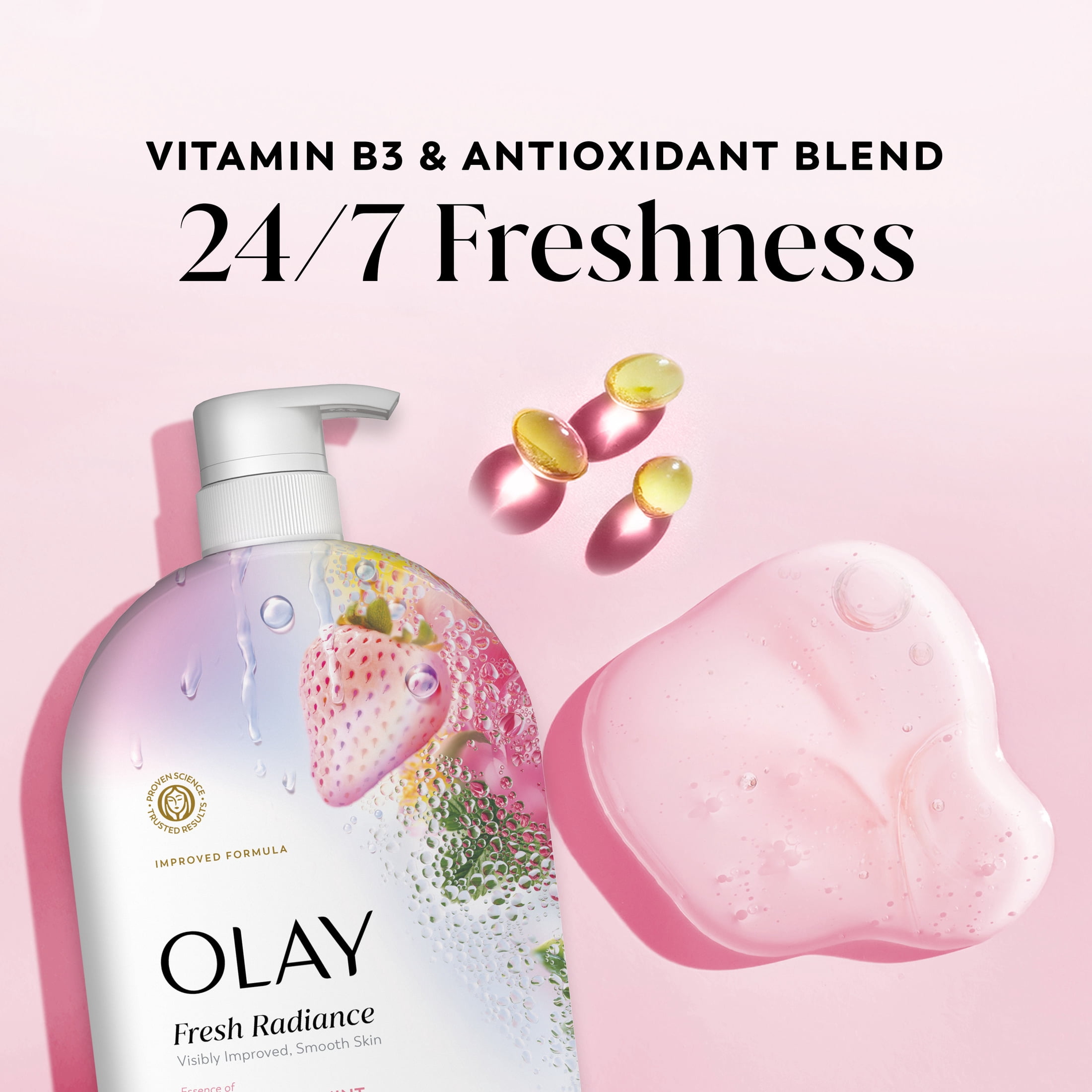 (4 pack) Olay Fresh Radiance Body Wash, Strawberry & Mint, with Vitamin B3, 35oz