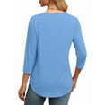 thumbnail image 2 of 3/4 Length Sleeve Womens Tops Round Neck Casual Tunic Tops Basic Pleated Shirts Loose Fit 2025  Blue L, 2 of 3