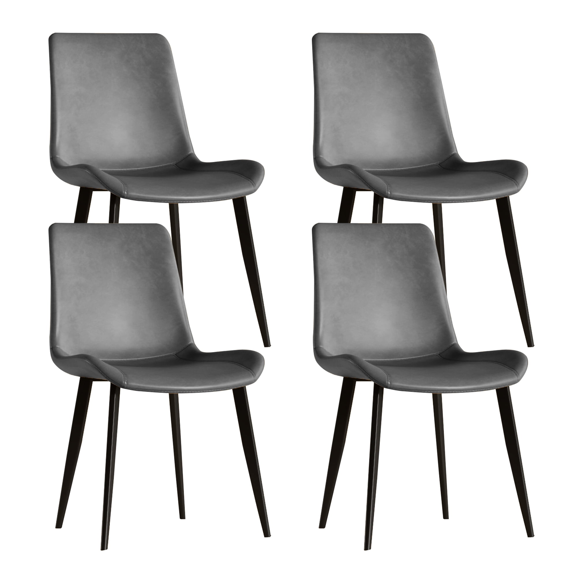 Dining Chairs Set of 4, Modern PU Leather Upholstered Chairs with Metal Legs, Gray Kitchen Dining Room Side Chairs, Comfortable Stackable Design for Home & Office