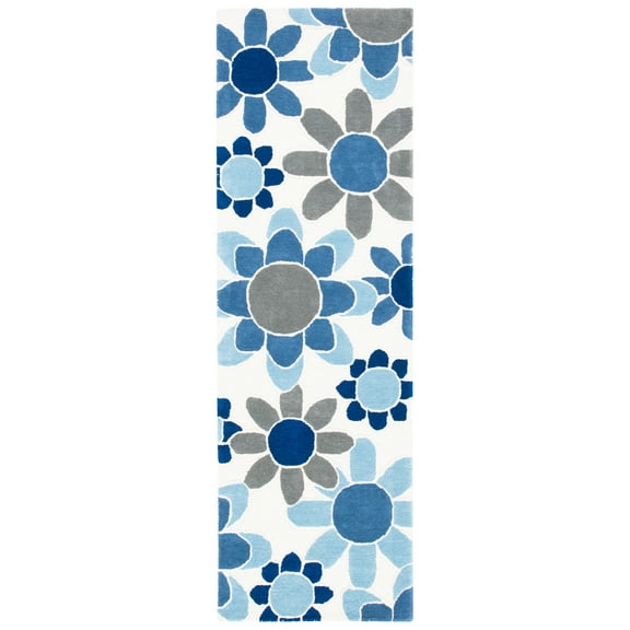 SAFAVIEH Kids Floral Flower Bursts Runner Rug, Ivory/Blue, 2'6" x 8'