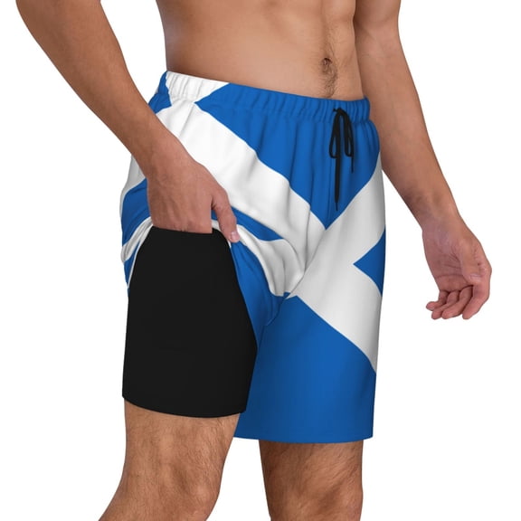 Mens Scottish Flag 2 in 1 Quick Dry Swim Trunks with Compression Liner Beach Shorts