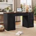 thumbnail image 3 of Aphthongs 58" W Wood Executive Desk, Farmhouse Home Office Desk w/ File Drawer & Charging Station, Rustic Writing Desk Study Table Elegant Computer Desk with Storage, Black, 3 of 11