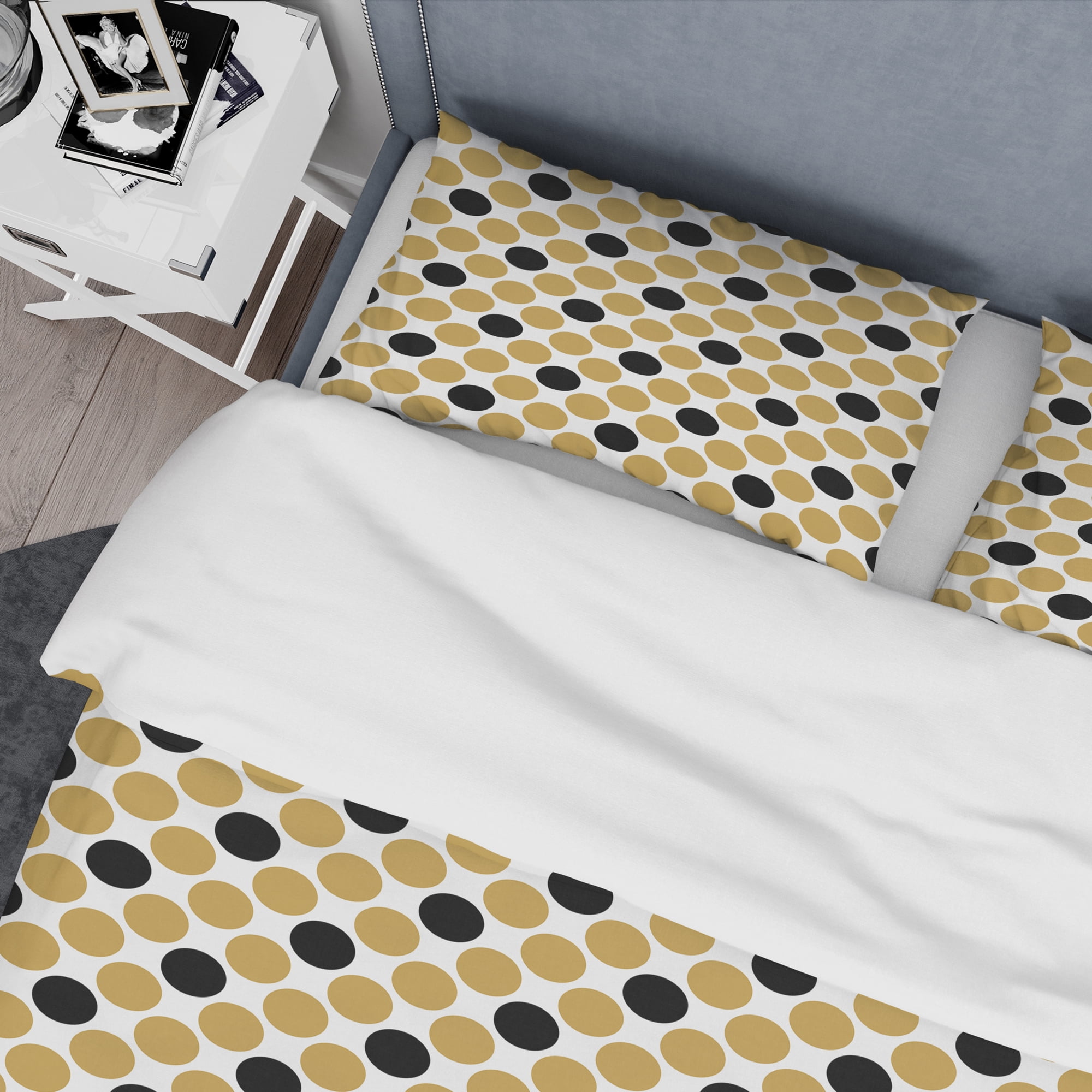 Designart 'Golden Polka Dot' Mid-Century Modern Duvet Cover Set