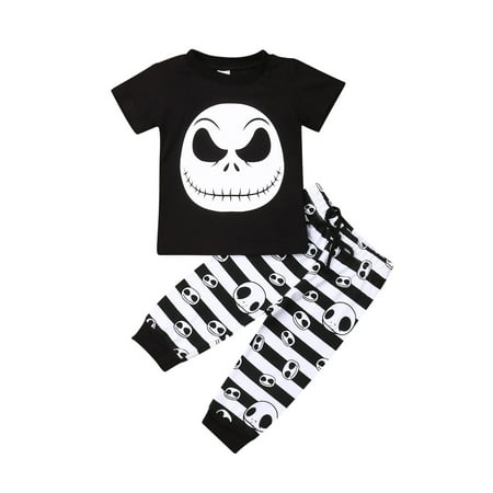 

Sunisery Boy Halloween Sets Skull Short Sleeve T-Shirt Tops Stripe Pant