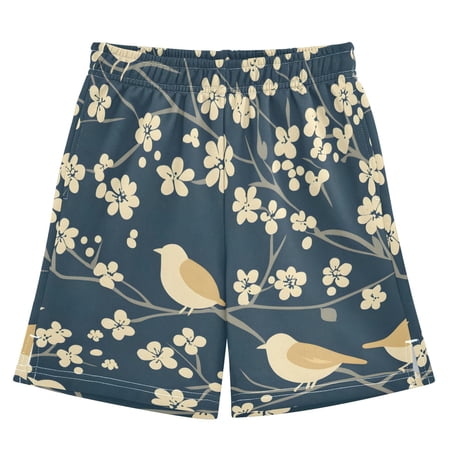 Sparrows on Blooms Athletic Shorts Breathable with Comfort Fit Drawstring Casual Sweatshorts X-Small