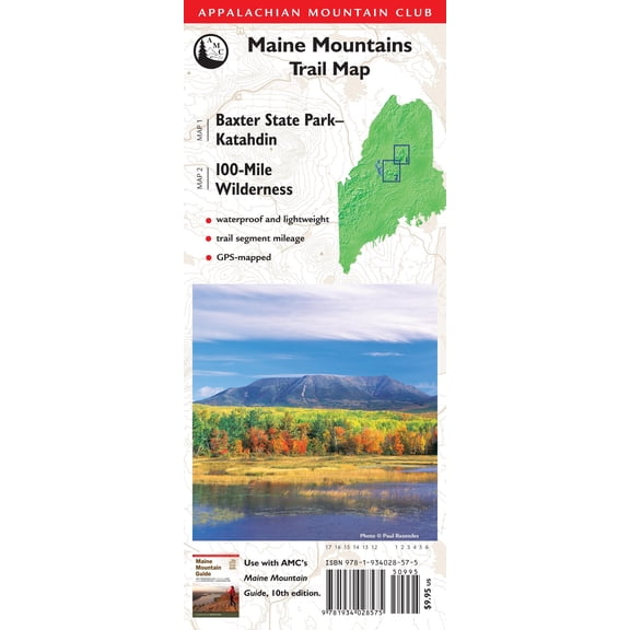 Pre-Owned Maine Mountains Trail Map : Baxter State Park - Katahdin/100-Mile Wilderness