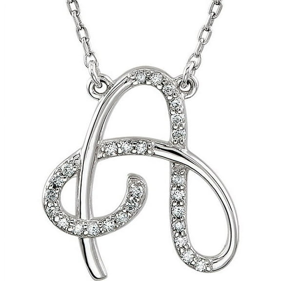 Personalized Diamond Cursive Initial Pendant Necklace 14k White Gold