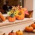 thumbnail image 4 of Artificial Pumpkin Tabletop Centerpiece, Fall Mini Pumpkin Arrangement with Sunflower Maple Leaves Berry, Harvest Faux Pumpkin Desktop Decor, Farmhouse Thanksgiving Small Artificial Pumpkin Bouquet, 4 of 5