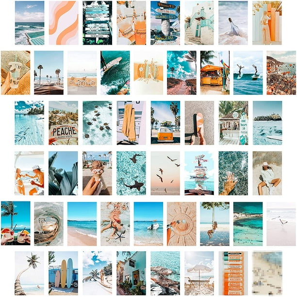 Cy2side 50pcs Blue Aesthetic Picture For Wall Collage 50 Set 4x6 Inch Summer Beach Collage Print walmart com