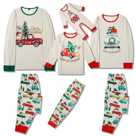 

FSDJHSDH Family Matching Christmas Pajamas Sets Car Christmas Tree Print Tops Trousers PJs Homewear White Child 3-4 Years