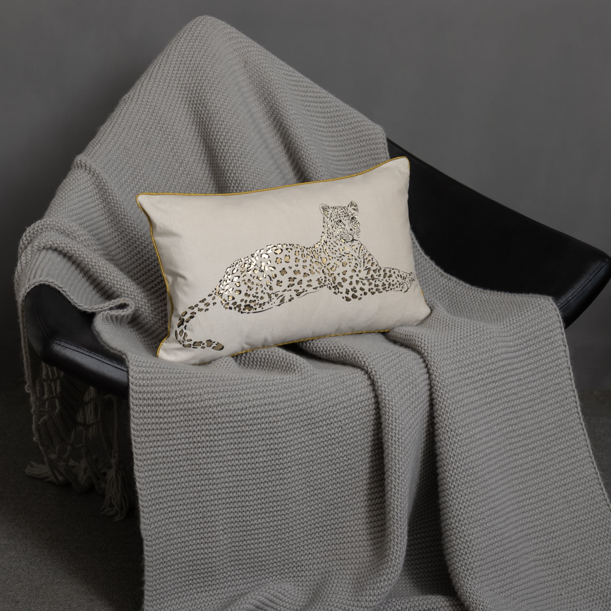 JWH Gold Foil Print Pure Cotton Leopard Throw Pillow Covers Cream 12x20inch for Modern Glam Living Room Bedroom Decoration