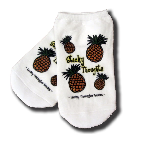 IVF Socks, Lucky Transfer Socks - Sticky Thoughts & Fertility Pineapples. Pineapple core, ivf gift, IVF, Luck, Baby Dust, IUI, Surrogate, Womens Medium No Show White