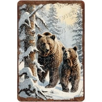 Winter Decor Bear Creative Aluminum Sign Rustic Farmhouse Decor Christmas Party Decorative Snowy Forest Nature Picture Cute Woodland Animal Wall Decor 12x8 inches