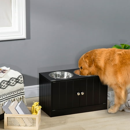JUYG Magnetic-Door Dog Food Storage Cabinet Black Feeding Station