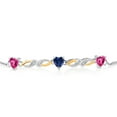 thumbnail image 2 of Gem Stone King 1.73 Ct Heart Shape Pink Created Sapphire Blue Created Sapphire 925 Silver and 10K Yellow Gold Lab Grown Diamond Bracelet for Women, 2 of 3