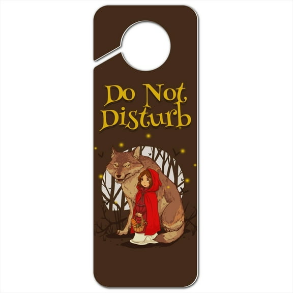 Little Red Riding Hood With Wolf In Woods Plastic Door Knob Hanger Sign