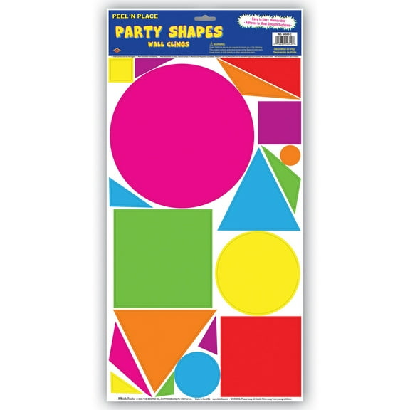 Club Pack of 228 Multi-Colored Neon 80's Themed Party Shapes Peel 'N Place Wall Clings 24"