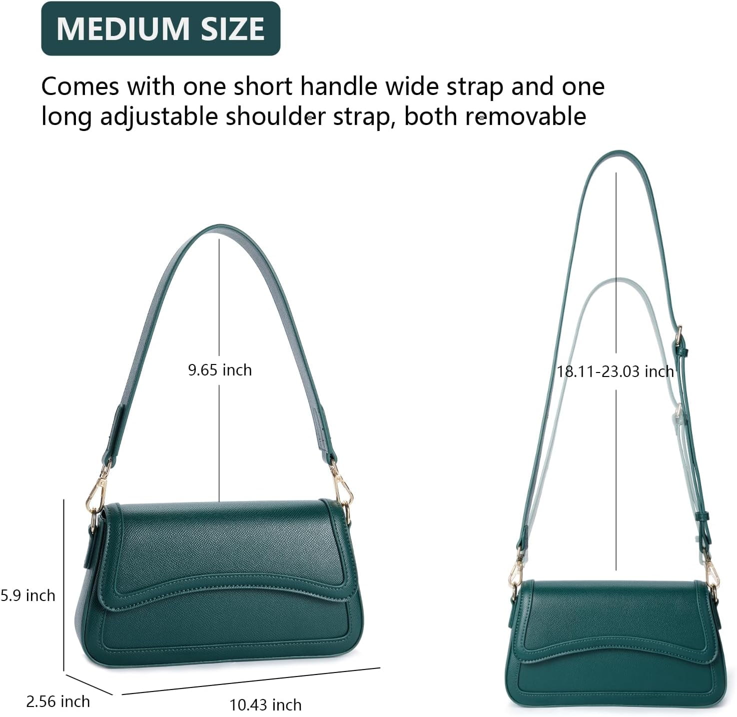 Shoulder Bag for Women, Vegan Leather Women's Shoulder Purses Handbags with 2 Removable Strap Crossbody Bag Purses