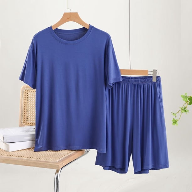 Pijama fino para hombre, conjunto de pijama para estar en casa, pantalones cortos holgados de manga corta, conjunto de pijama para hombre, conjunto de dos piezas