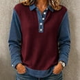 thumbnail image 2 of QATAINLAV Lapel Collar Long Sleeve Henley Shirt for Woman Turn Up Cuffs Waffle Knit Sweatshirt Going Out Tops, 2 of 10
