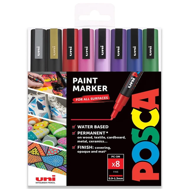 POSCA - PC-3M - Paint Marker Art Pens - 0.9-1.3mm - Popular Colors Set of 8 in Wallet