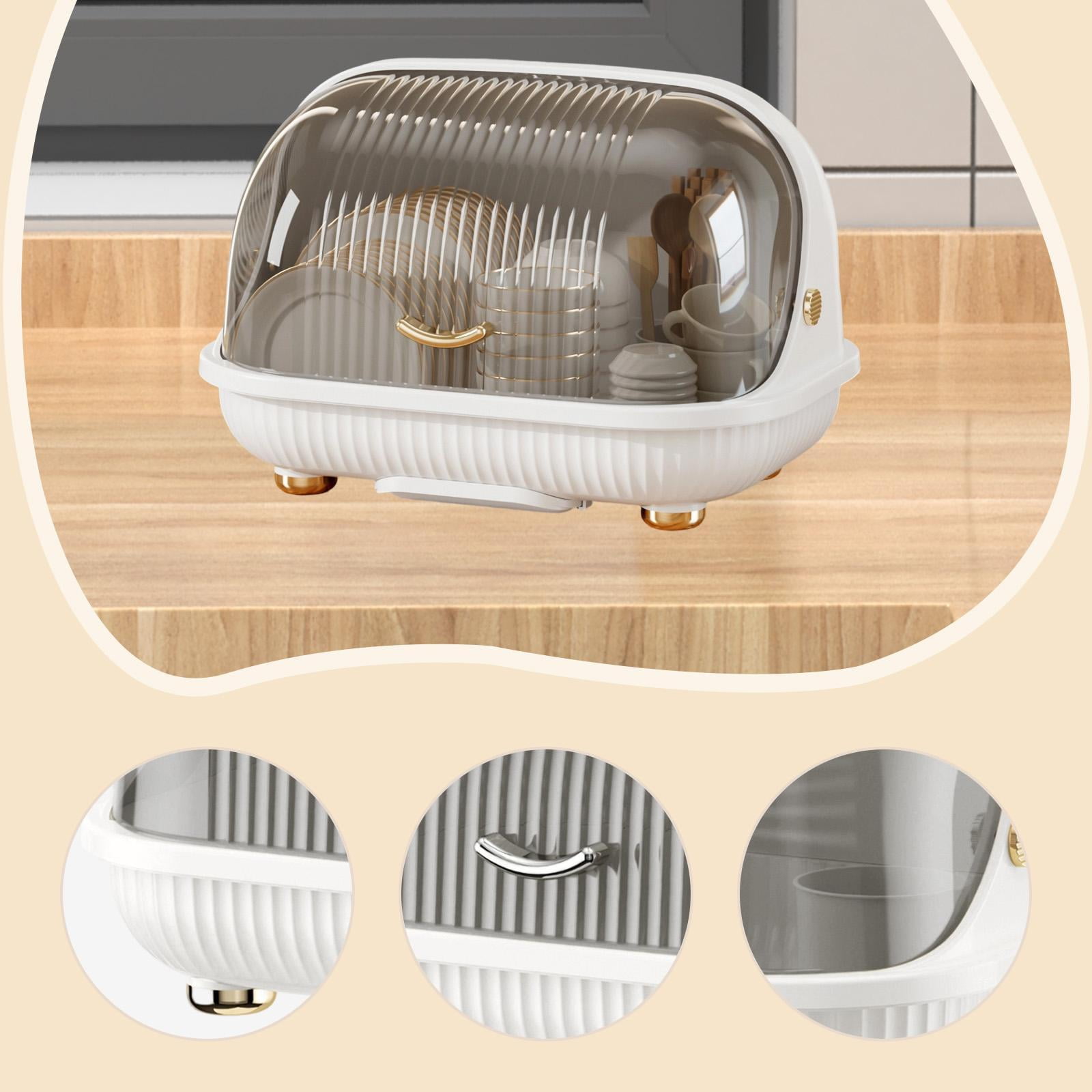 Fiocias Baby Bottle Drying Rack, Desktop Cup Holder, Cup Rack with Flip-top Lid, Cutlery L Porcelain white