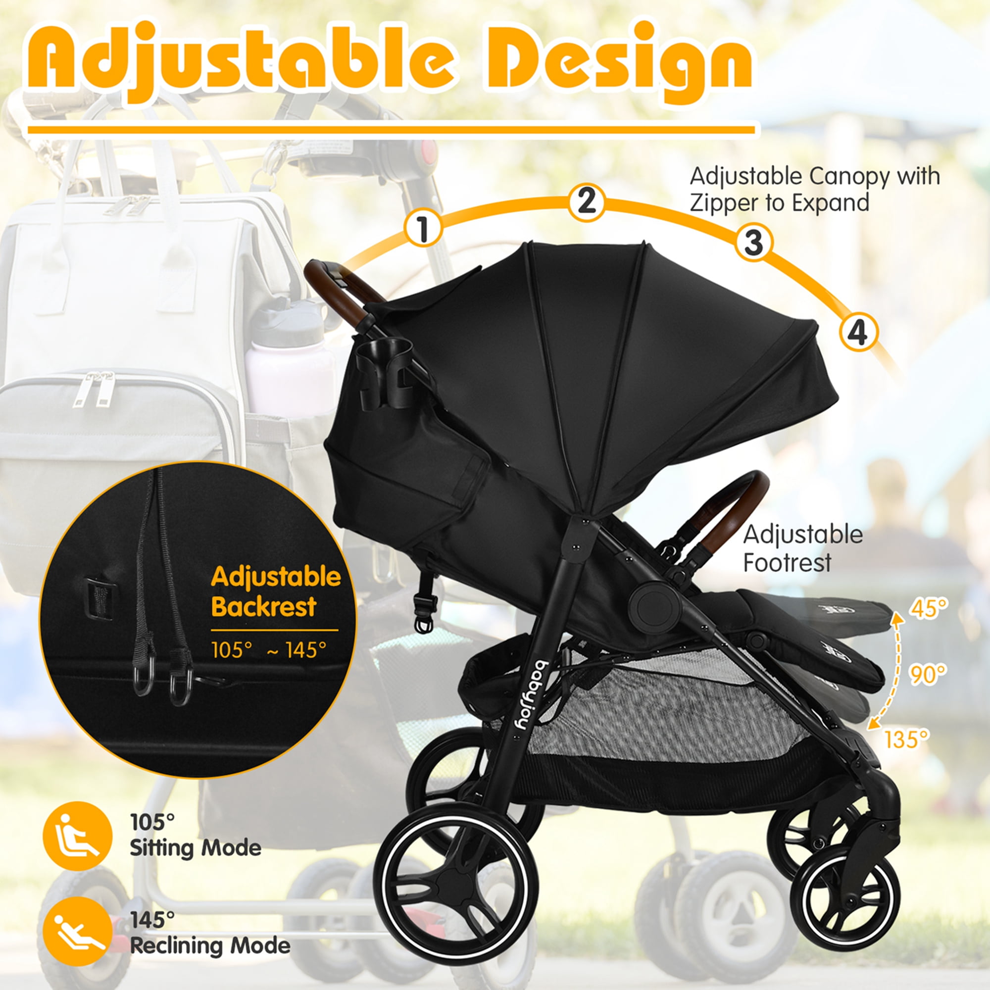 Costway High Landscape Baby Stroller Pushchair with Expandable & Footmuff Canopy 20 lbs 0-3 Years Black