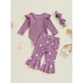 thumbnail image 3 of aturustex Infant Baby Girl 3Pcs Casual Pant Outfits 0 3M 6M 9M 12M 18M Toddler Solid Long Sleeve Romper Crew Neck Bodysuits Ribbed Jumpsuits Daisy Prishion Cute Daily Spring Fall Clothes Set, 3 of 9