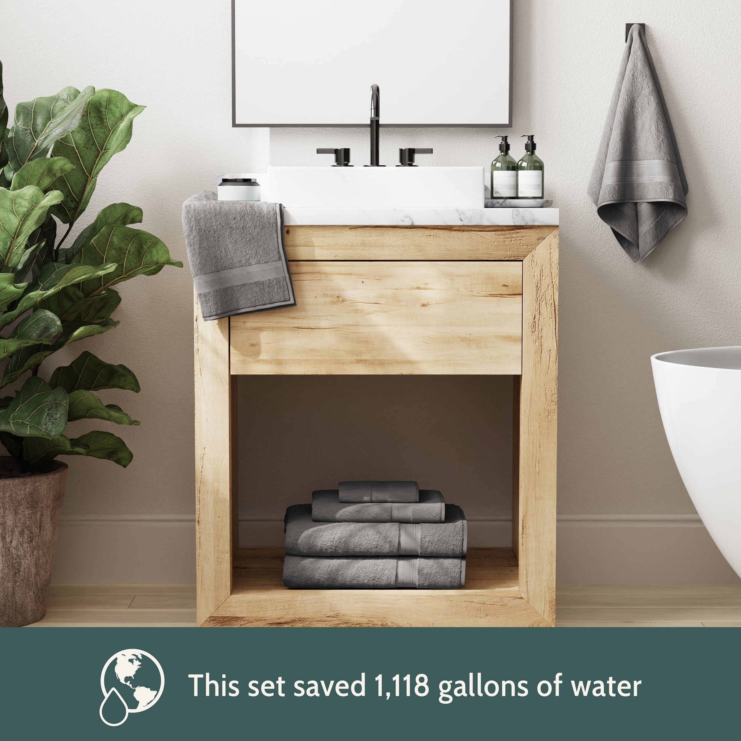 Seed & Stone Ultra-Soft 30% Recycled Cotton Bath Towels, 100% Cotton, 6-Piece Towel Set, Gray