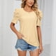 thumbnail image 4 of Bienvenido Blusa de manga corta para mujer, cuello redondo, manga plisada, patrón liso, elegante, versátil, camisa informal de verano, amarillo, M, 4 of 8