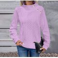 thumbnail image 5 of Smupbvky Womens Cable Knit Sweater Funnel Neck Button Pullover Trendy Winter Casual Cuffes Long Sleeve Thick Tops (XL, Purple), 5 of 7